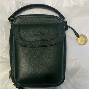 Minooy Forest Green Leather Crossbody with Gold Accents